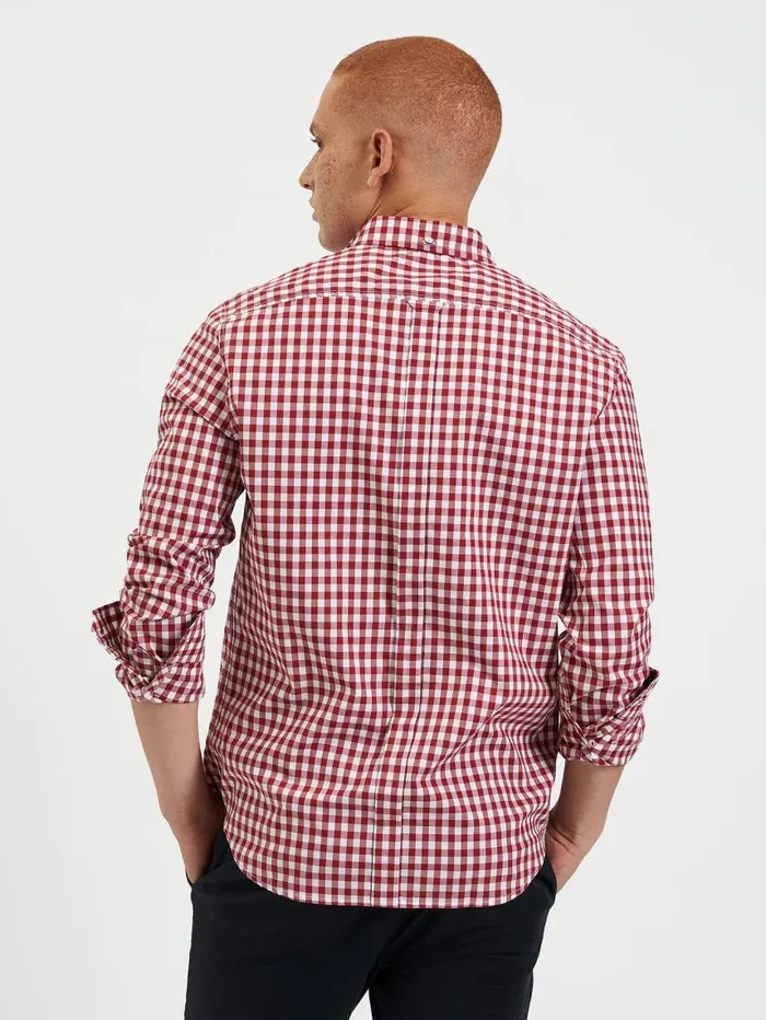 Men Ben Sherman Heritage Check Shirts House Poplin Gingham Shirt 8211 Merlot