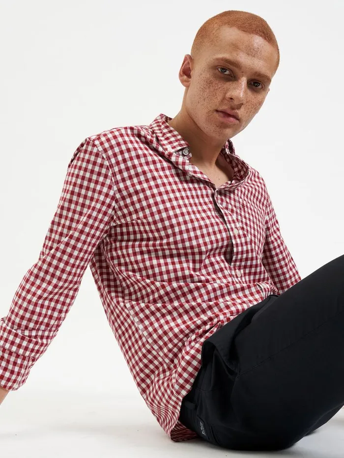 Men Ben Sherman Heritage Check Shirts House Poplin Gingham Shirt 8211 Merlot