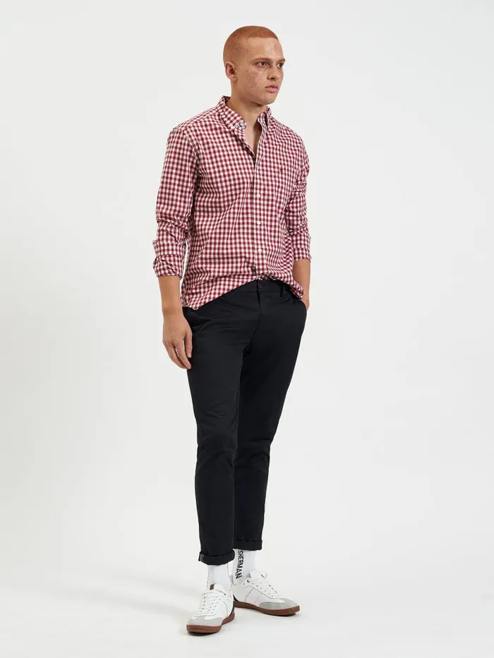 Men Ben Sherman Heritage Check Shirts House Poplin Gingham Shirt 8211 Merlot