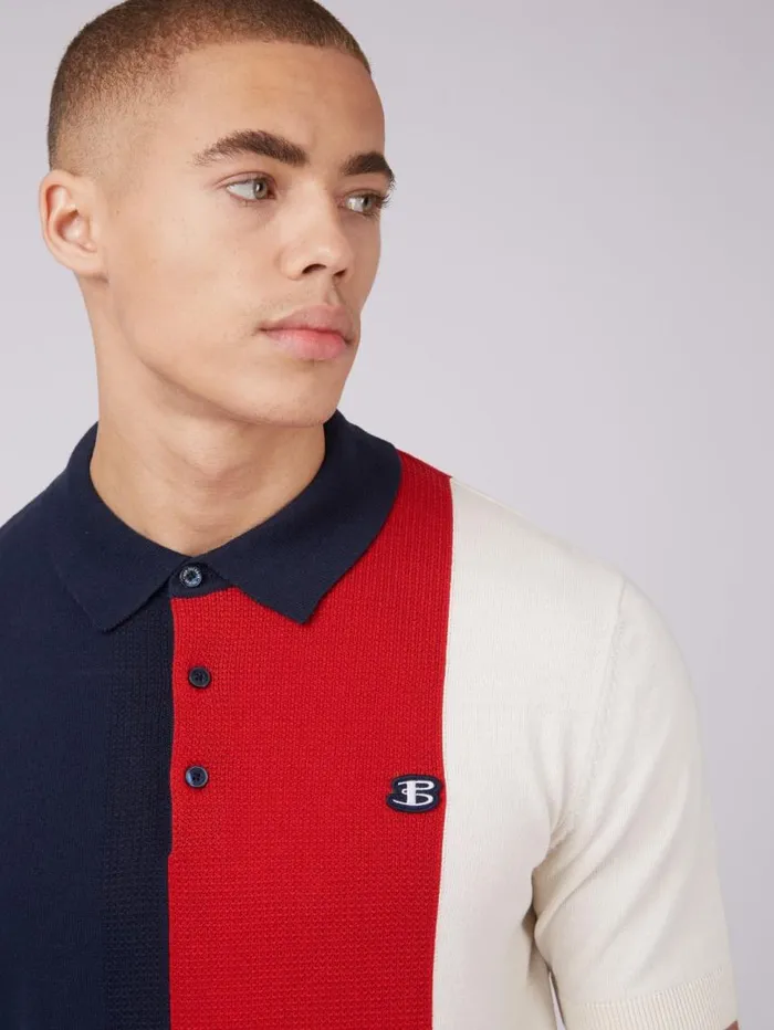 Men Ben Sherman Mod Knit Polos B By Stripe Knit Polo 8211 Navy