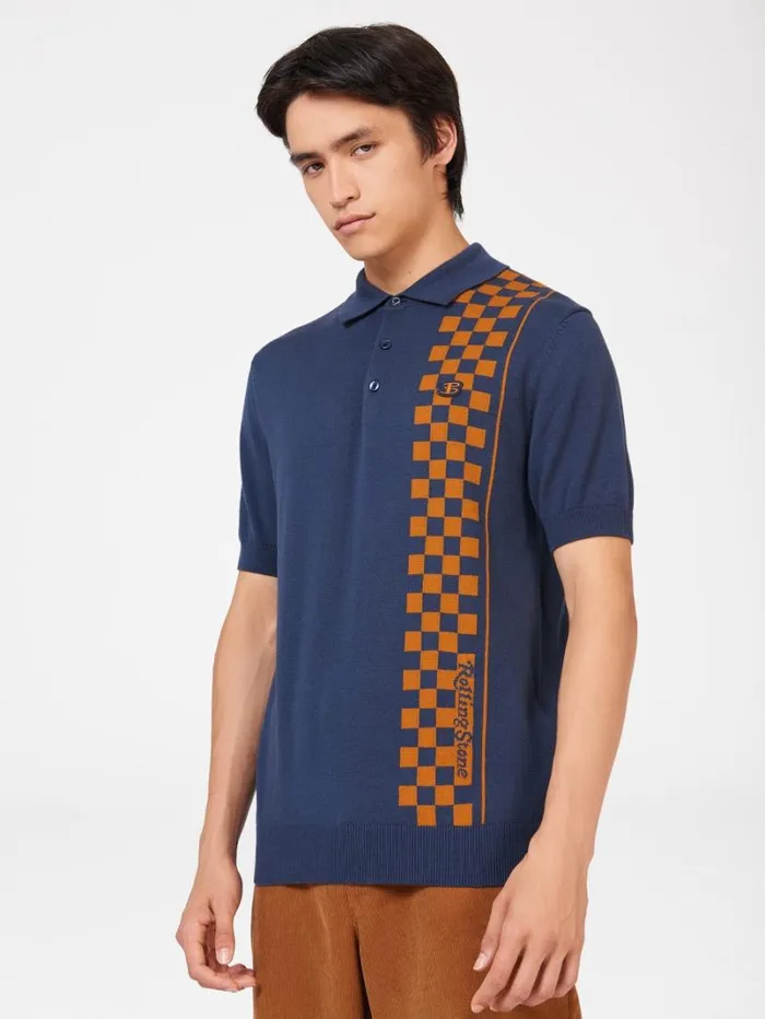 Men Ben Sherman Mod Knit Polos Rolling Stone Checker Knit Polo