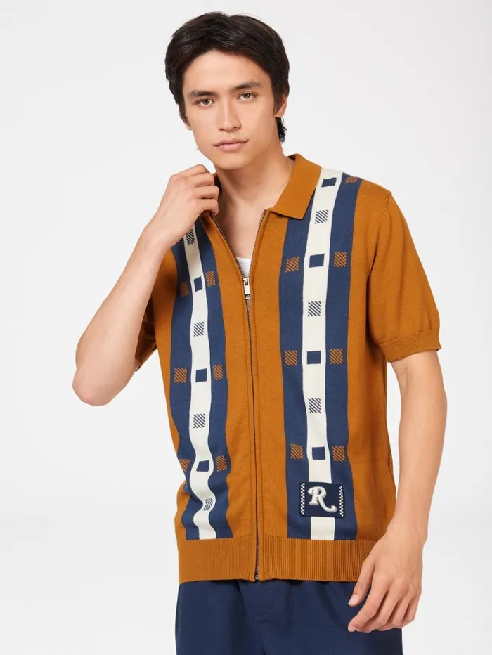 Men Ben Sherman Mod Knit Polos Rolling Stone Knit Zip Polo