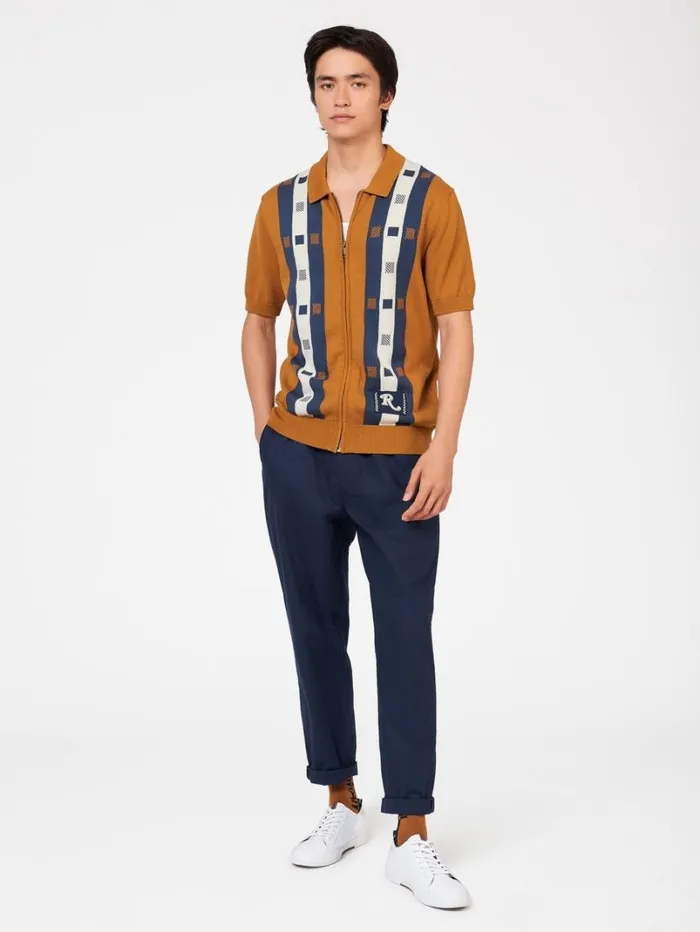 Men Ben Sherman Mod Knit Polos Rolling Stone Knit Zip Polo
