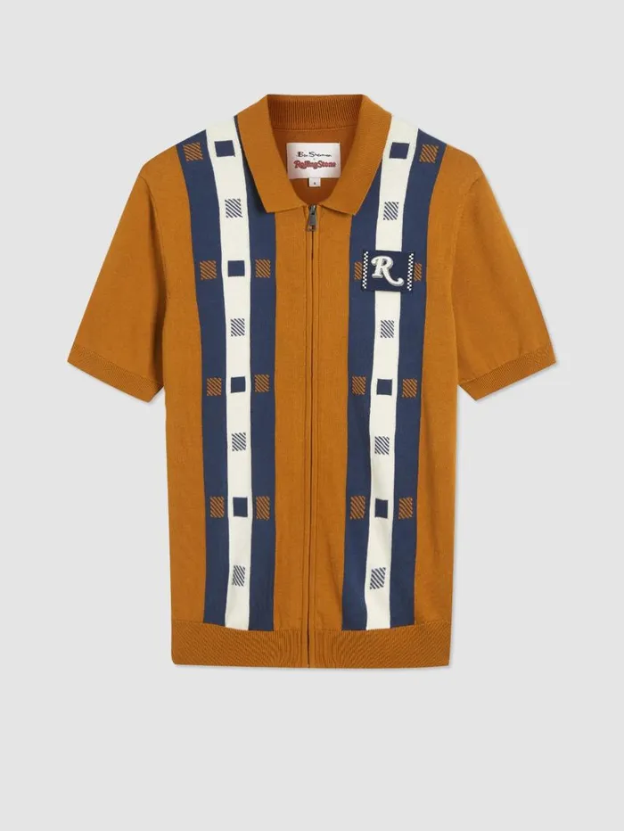 Men Ben Sherman Mod Knit Polos Rolling Stone Knit Zip Polo