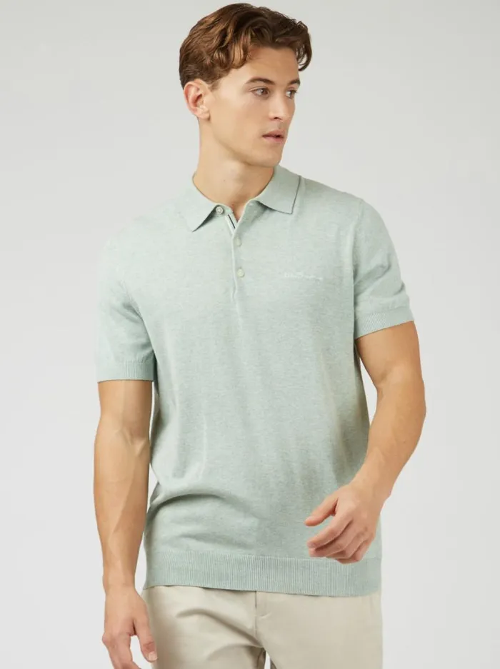 Men Ben Sherman Mod Knit Polos Signature Knit Polo 8211 Dusky Blue