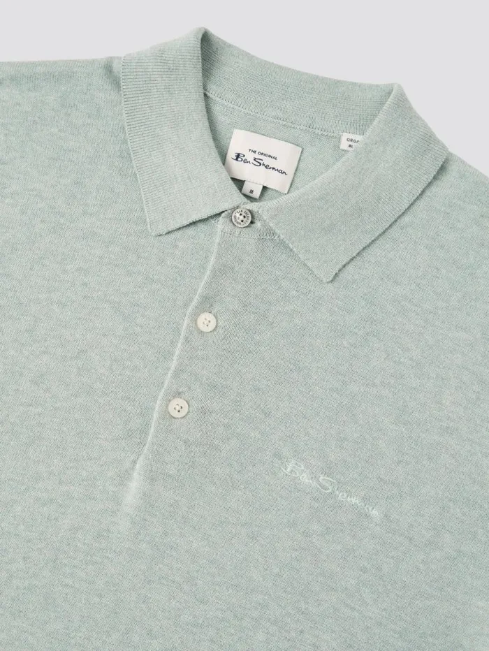 Men Ben Sherman Mod Knit Polos Signature Knit Polo 8211 Dusky Blue
