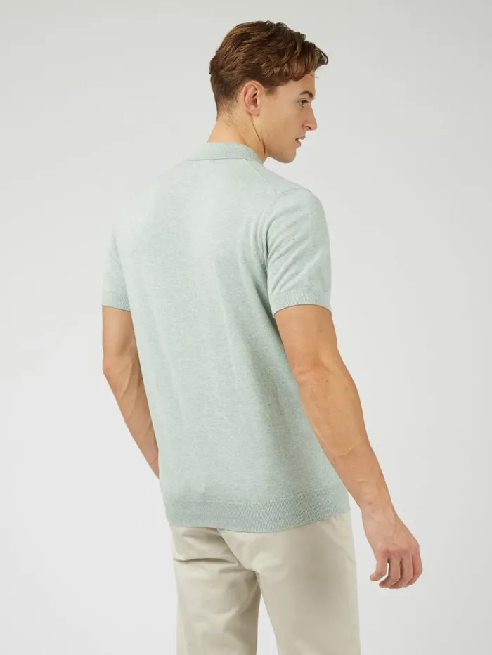 Men Ben Sherman Mod Knit Polos Signature Knit Polo 8211 Dusky Blue