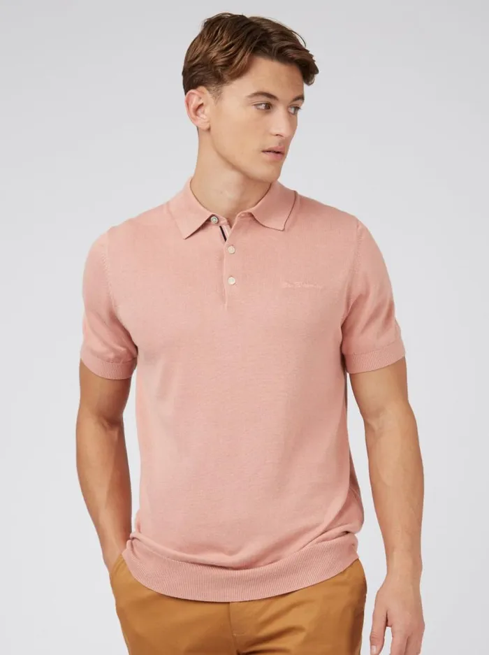 Men Ben Sherman Mod Knit Polos Signature Knit Polo Summer Knit Polo Pink