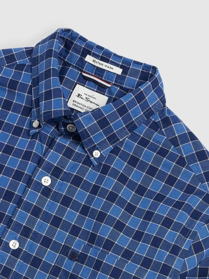 Men Ben Sherman Oxford Shirts Brighton Oxford Organic Shirt 8211 Navy Blue Gingham