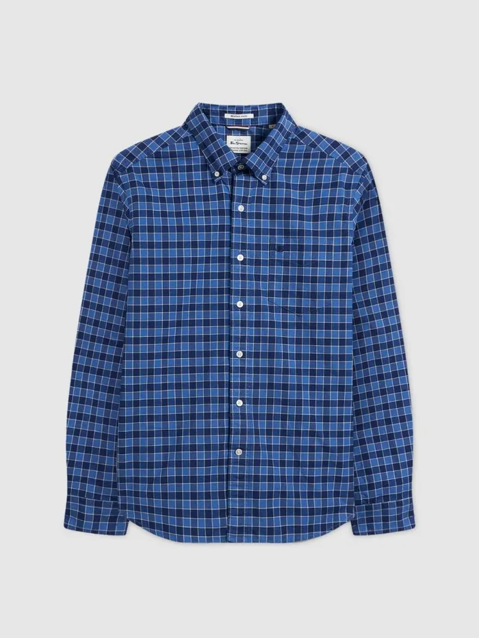 Men Ben Sherman Oxford Shirts Brighton Oxford Organic Shirt 8211 Navy Blue Gingham