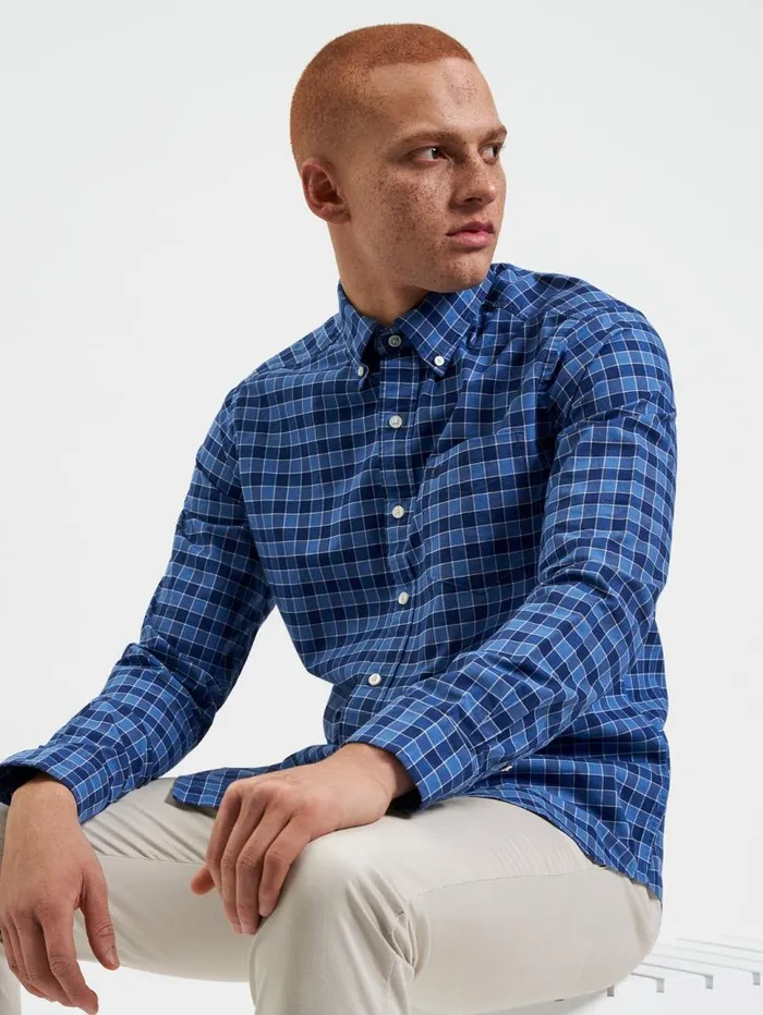 Men Ben Sherman Oxford Shirts Brighton Oxford Organic Shirt 8211 Navy Blue Gingham