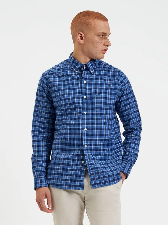 Men Ben Sherman Oxford Shirts Brighton Oxford Organic Shirt 8211 Navy Blue Gingham