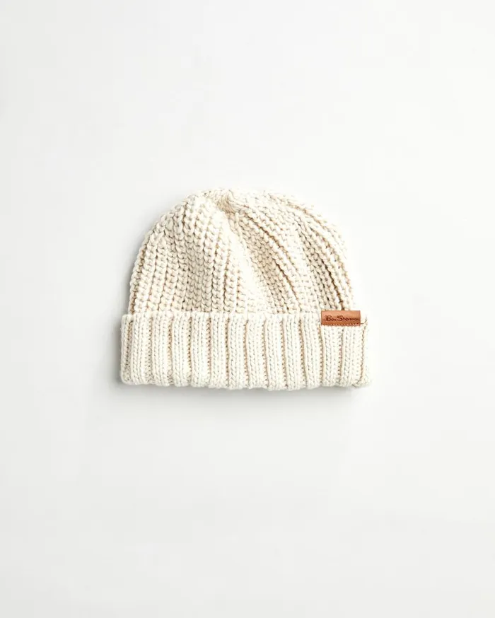 Men Ben Sherman Scarves and Cold Weather Knit Hat 8211 Cream