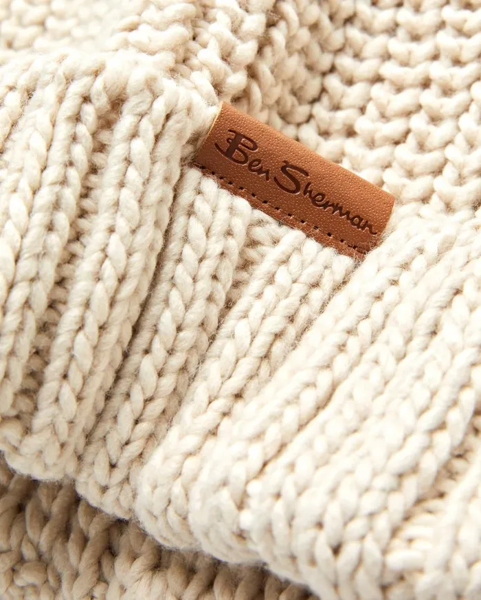Men Ben Sherman Scarves and Cold Weather Knit Hat 8211 Cream