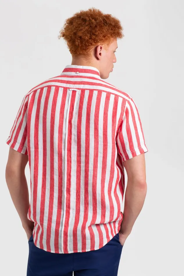 Men Ben Sherman Short Sleeve Shirts B By Candy Stripe Linen Short Sleeve Shirt 8211 RedEcru Men Ben Sherman Short Sleeve Shirts B By Candy Stripe Linen Short Sleeve Shirt 8211 RedEcru