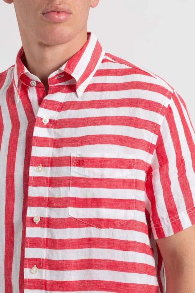 Men Ben Sherman Short Sleeve Shirts B By Candy Stripe Linen Short Sleeve Shirt 8211 RedEcru Men Ben Sherman Short Sleeve Shirts B By Candy Stripe Linen Short Sleeve Shirt 8211 RedEcru