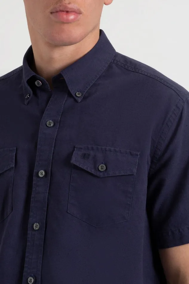 Men Ben Sherman Short Sleeve Shirts Garment Dye ShortSleeve Linen Shirt 8211 Navy