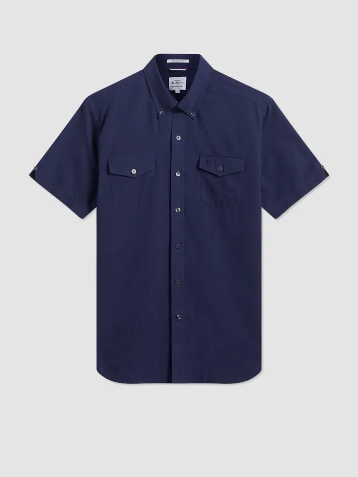 Men Ben Sherman Short Sleeve Shirts Garment Dye ShortSleeve Linen Shirt 8211 Navy