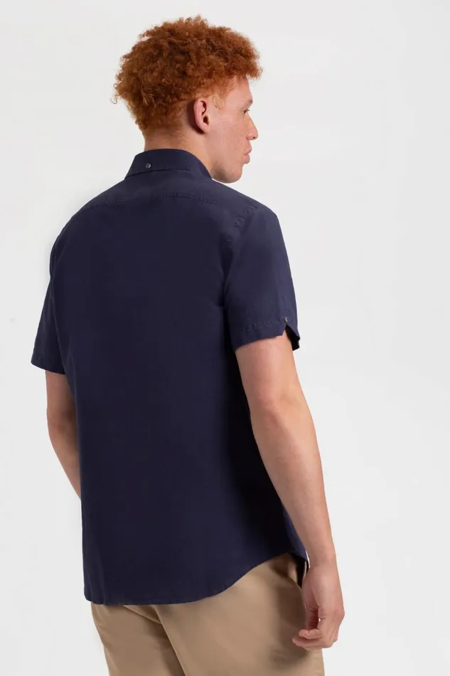 Men Ben Sherman Short Sleeve Shirts Garment Dye ShortSleeve Linen Shirt 8211 Navy