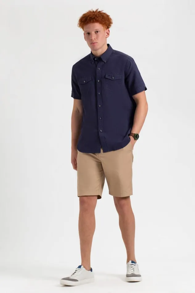 Men Ben Sherman Short Sleeve Shirts Garment Dye ShortSleeve Linen Shirt 8211 Navy