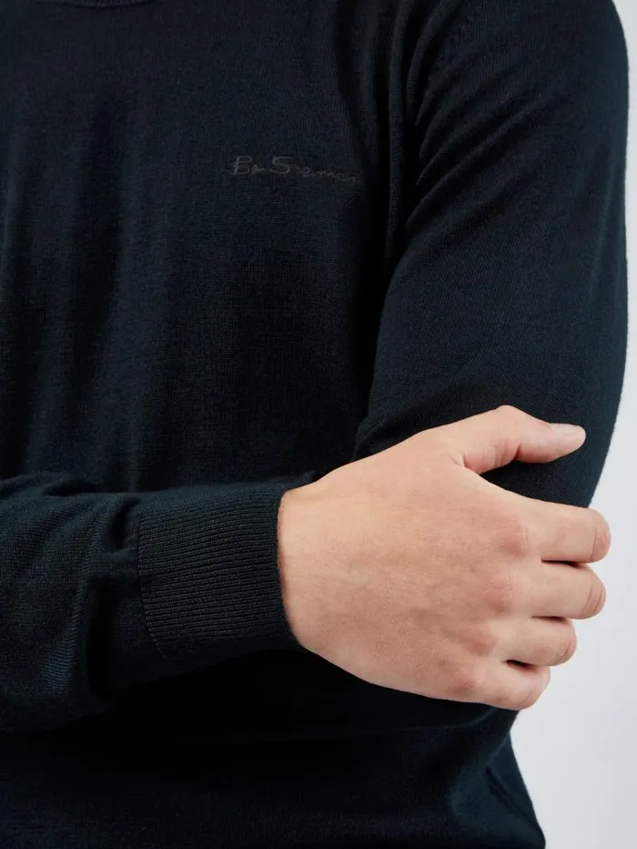Men Ben Sherman Sweaters and Knits Signature Knit Crewneck Sweater 8211 Black