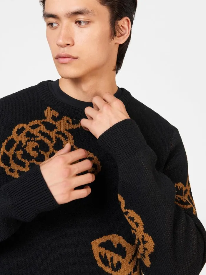 Men Ben Sherman Sweaters and Knits Winter Floral Sweater 8211 Black