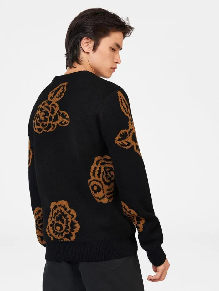 Men Ben Sherman Sweaters and Knits Winter Floral Sweater 8211 Black