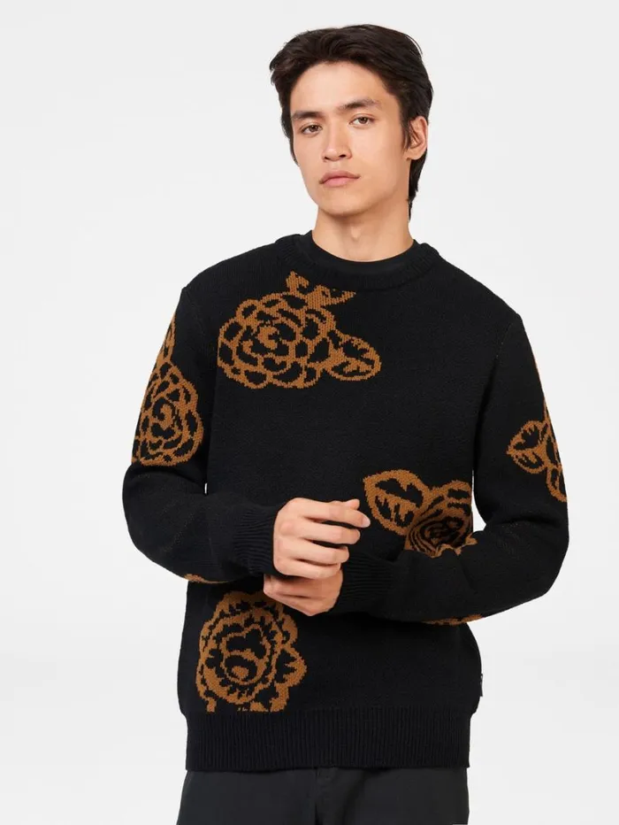 Men Ben Sherman Sweaters and Knits Winter Floral Sweater 8211 Black