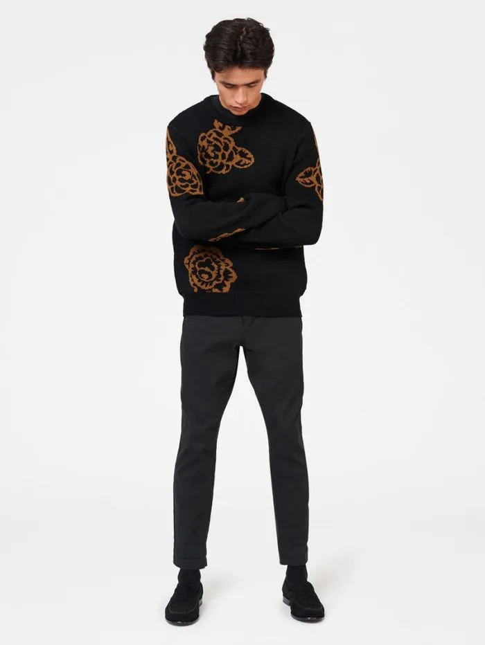 Men Ben Sherman Sweaters and Knits Winter Floral Sweater 8211 Black