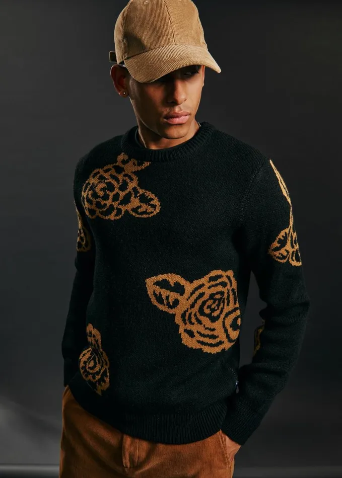Men Ben Sherman Sweaters and Knits Winter Floral Sweater 8211 Black