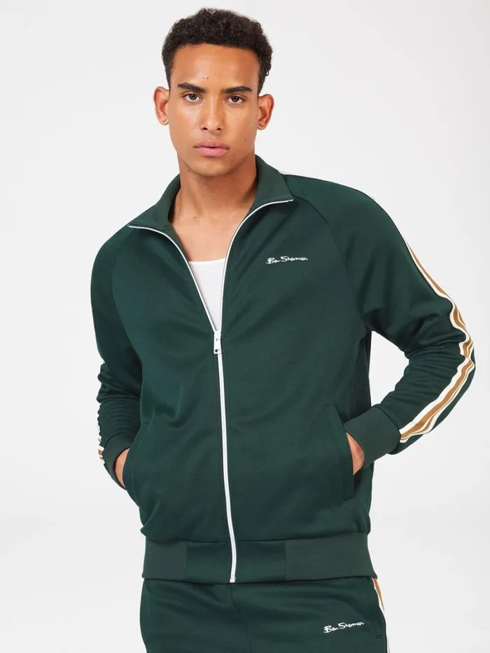 Men Ben Sherman Sweatshirts and Hoodies Signature House Taped Track Jacket 8211 Dark Green Men Ben Sherman Sweatshirts and Hoodies Signature House Taped Track Jacket 8211 Dark Green