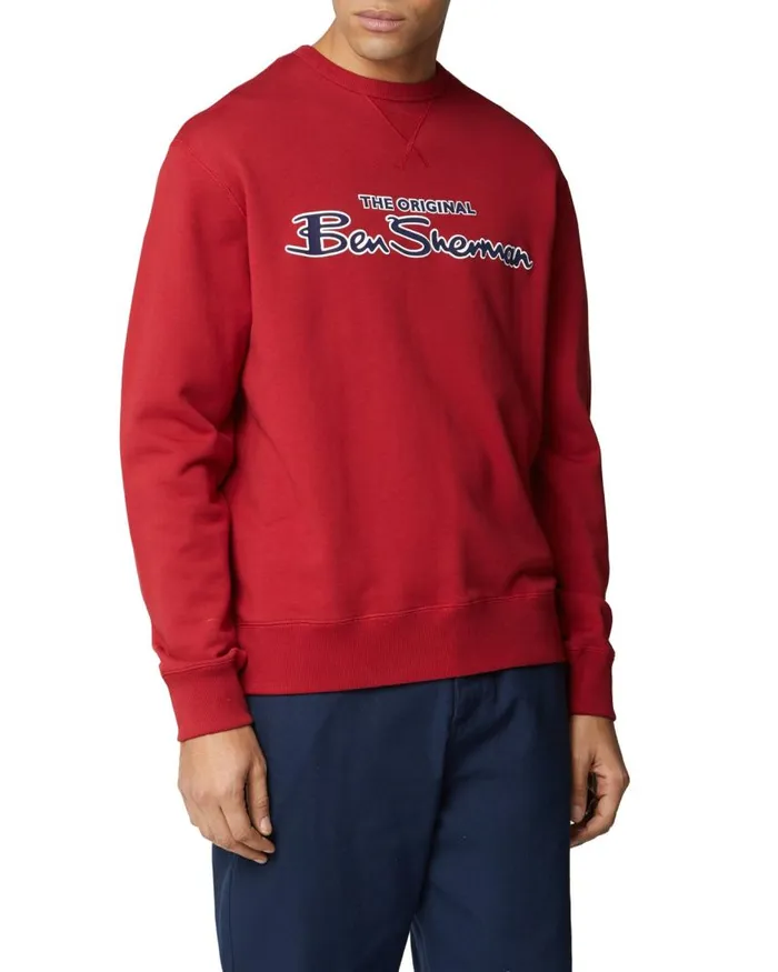 Men Ben Sherman Sweatshirts and Hoodies Signature Logo Sweatshirt 8211 Red