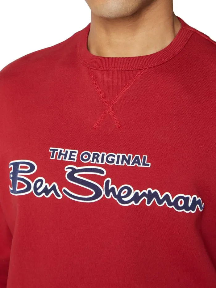 Men Ben Sherman Sweatshirts and Hoodies Signature Logo Sweatshirt 8211 Red