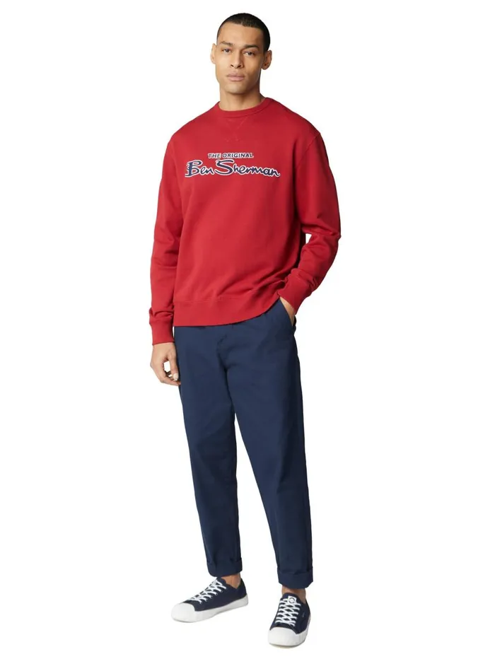 Men Ben Sherman Sweatshirts and Hoodies Signature Logo Sweatshirt 8211 Red