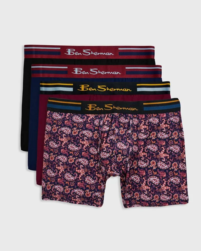 Men Ben Sherman Underwear 4Pack Microfiber Boxers 8211 PaisleyBurgundyNavyBlack
