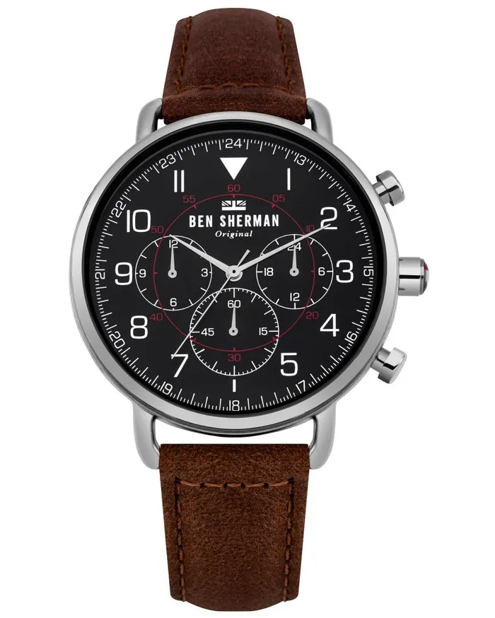 Men Ben Sherman Watches Portobello Military Watch 8211 BrownMatte BlackSilver