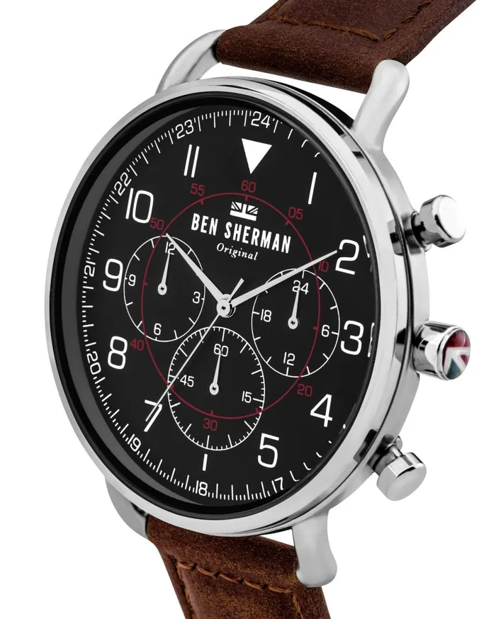 Men Ben Sherman Watches Portobello Military Watch 8211 BrownMatte BlackSilver