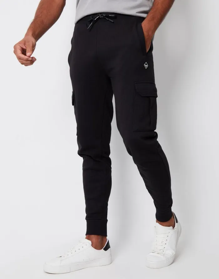 Men Black Cargo Style Joggers Threadbare Joggers