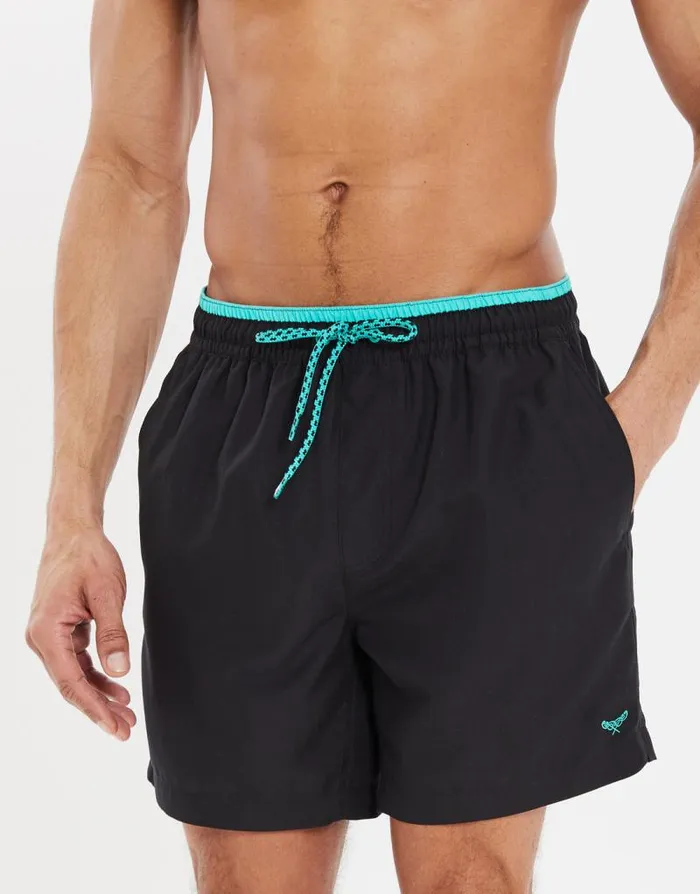 Men Black Contrast Logo Swim Shorts Threadbare Swim Shorts
