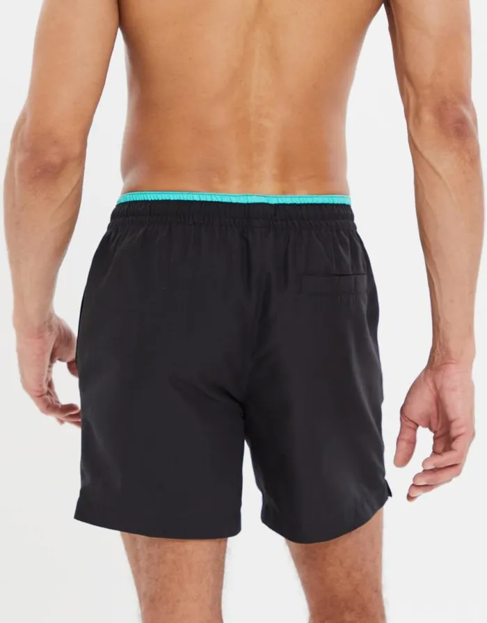 Men Black Contrast Logo Swim Shorts Threadbare Swim Shorts