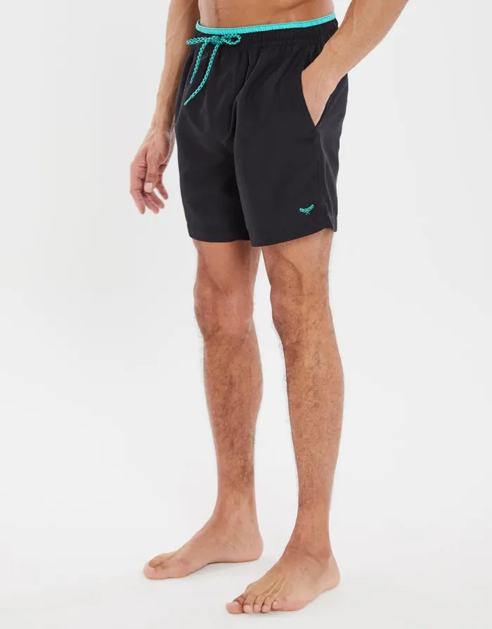 Men Black Contrast Logo Swim Shorts Threadbare Swim Shorts