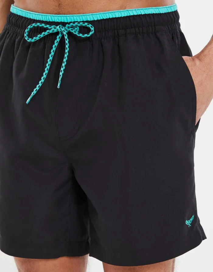Men Black Contrast Logo Swim Shorts Threadbare Swim Shorts