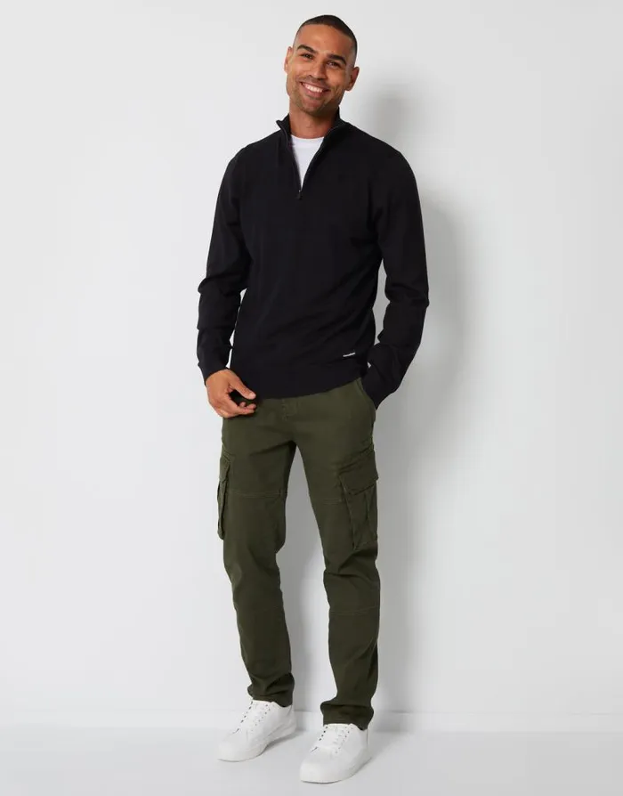 Men Black Funnel Neck Quarter Zip Knitted Jumper Threadbare Jumpers Men Black Funnel Neck Quarter Zip Knitted Jumper Threadbare Jumpers