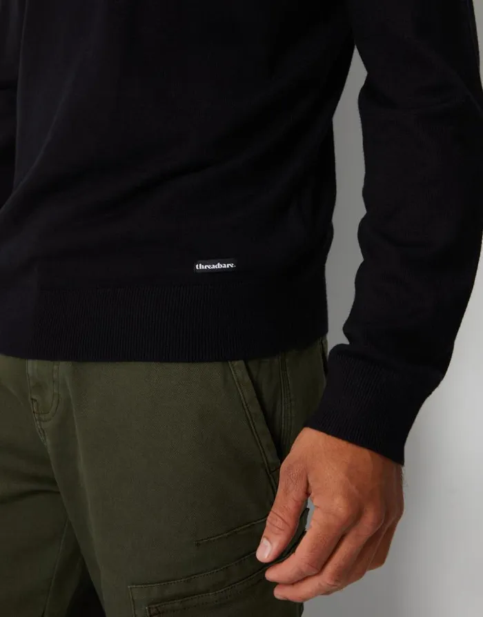 Men Black Funnel Neck Quarter Zip Knitted Jumper Threadbare Jumpers Men Black Funnel Neck Quarter Zip Knitted Jumper Threadbare Jumpers