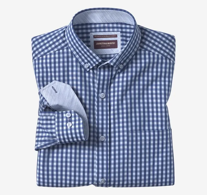 Men ButtonCollar Premium Cotton Shirt Navyblue Gingham JohnstonandMurphy Shirts