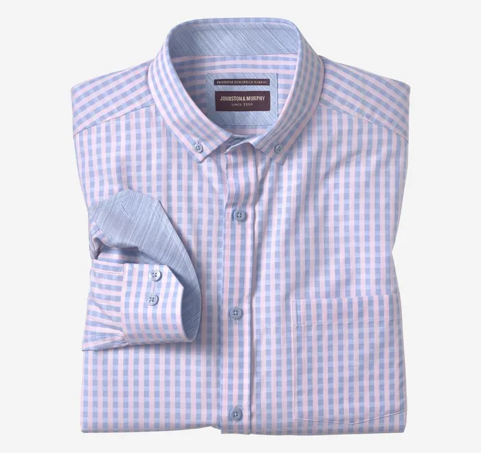 Men ButtonCollar Premium Cotton Shirt Pink Gingham JohnstonandMurphy Shirts