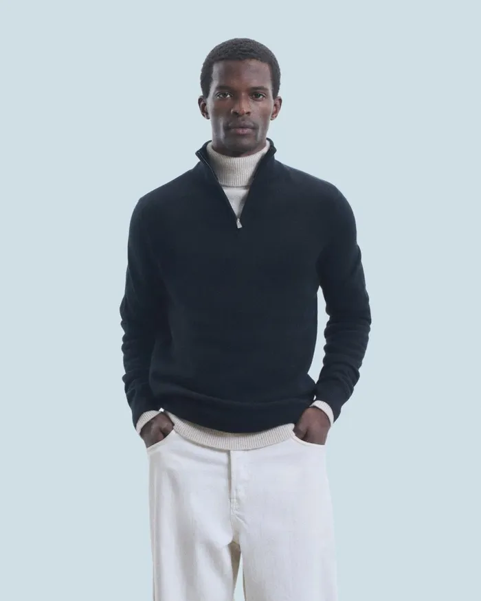 Men Cashmere Sweaters From Future Basic Quarter Zip Neck Sweater Black