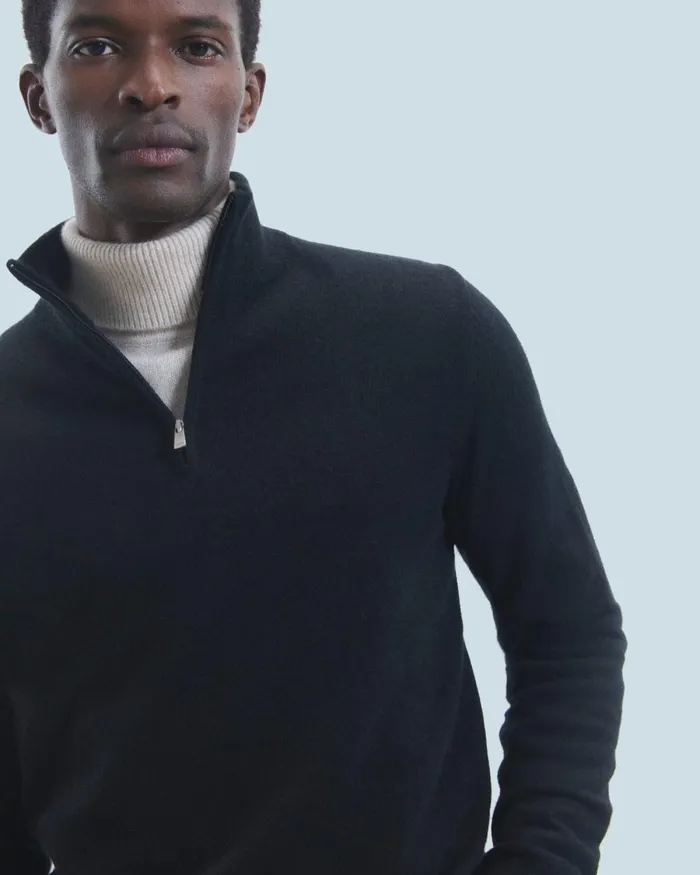 Men Cashmere Sweaters From Future Basic Quarter Zip Neck Sweater Black