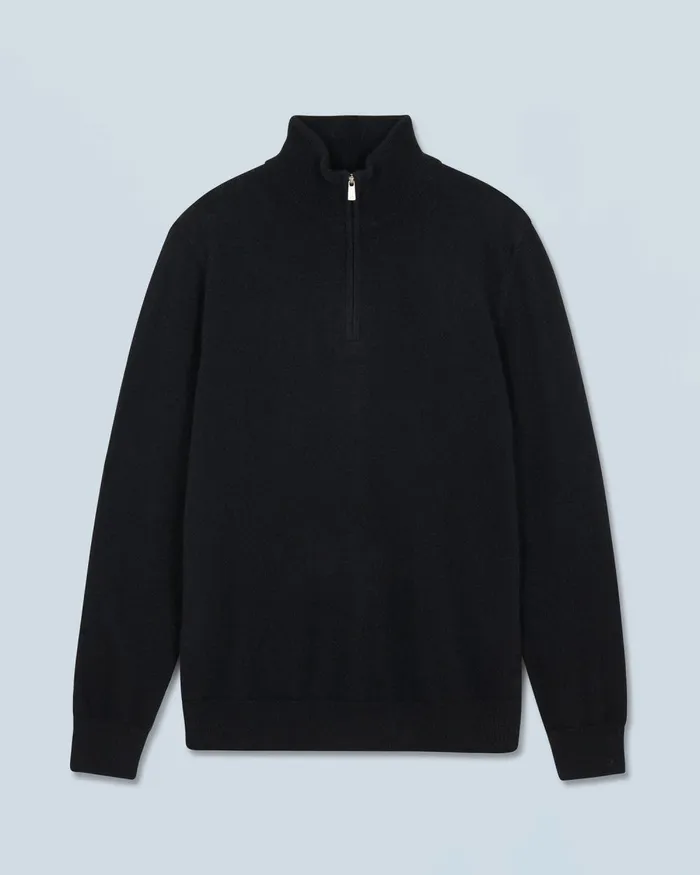 Men Cashmere Sweaters From Future Basic Quarter Zip Neck Sweater Black