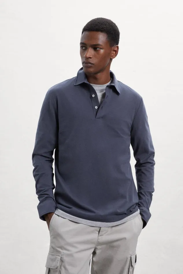 Men Caviar Nico LongSleeved Polo Shirt Ecoalf Polos